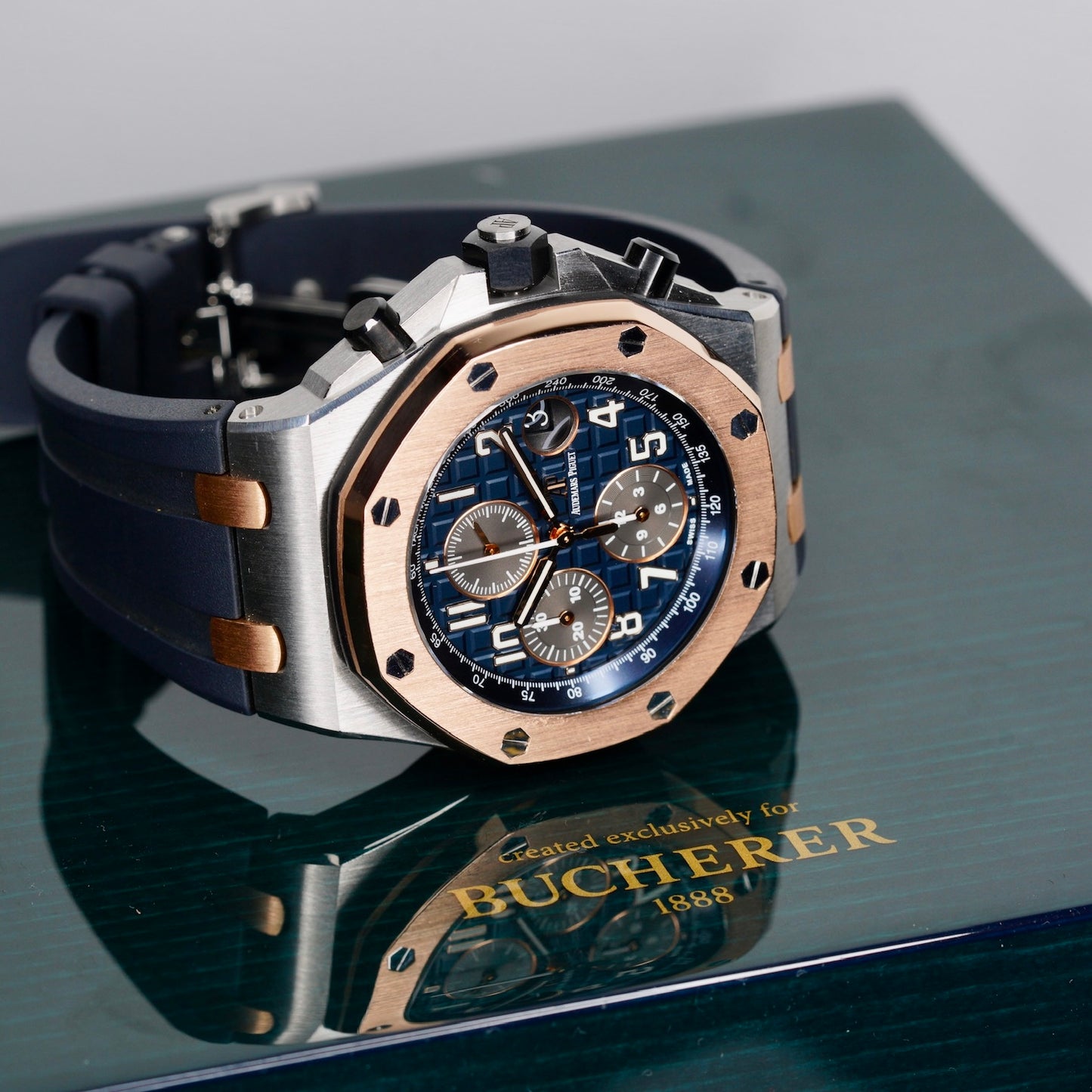 Audemars Piguet Royal Oak Offshore 26471SR.OO.D101CR.01 “BUCHERER” Blue Dial Two-Tone Rose Gold & Steel Chronograph 42mm