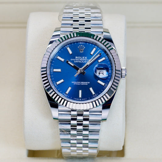 Rolex NEW 2025 Datejust 126334 Blue Stick Dial White Gold Bezel Stainless Steel 41mm