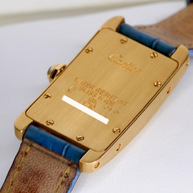 Cartier Tank Americaine 1710 White Dial Yellow Gold Leather Strap Quartz