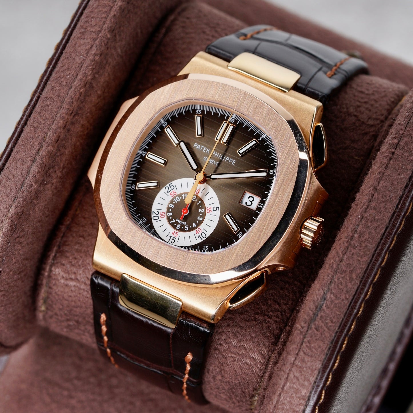 Patek Philippe Nautilus 5980R-001 “BRUN DIAL” Brown Dial Rose Gold Leather Strap 40.5mm 2019