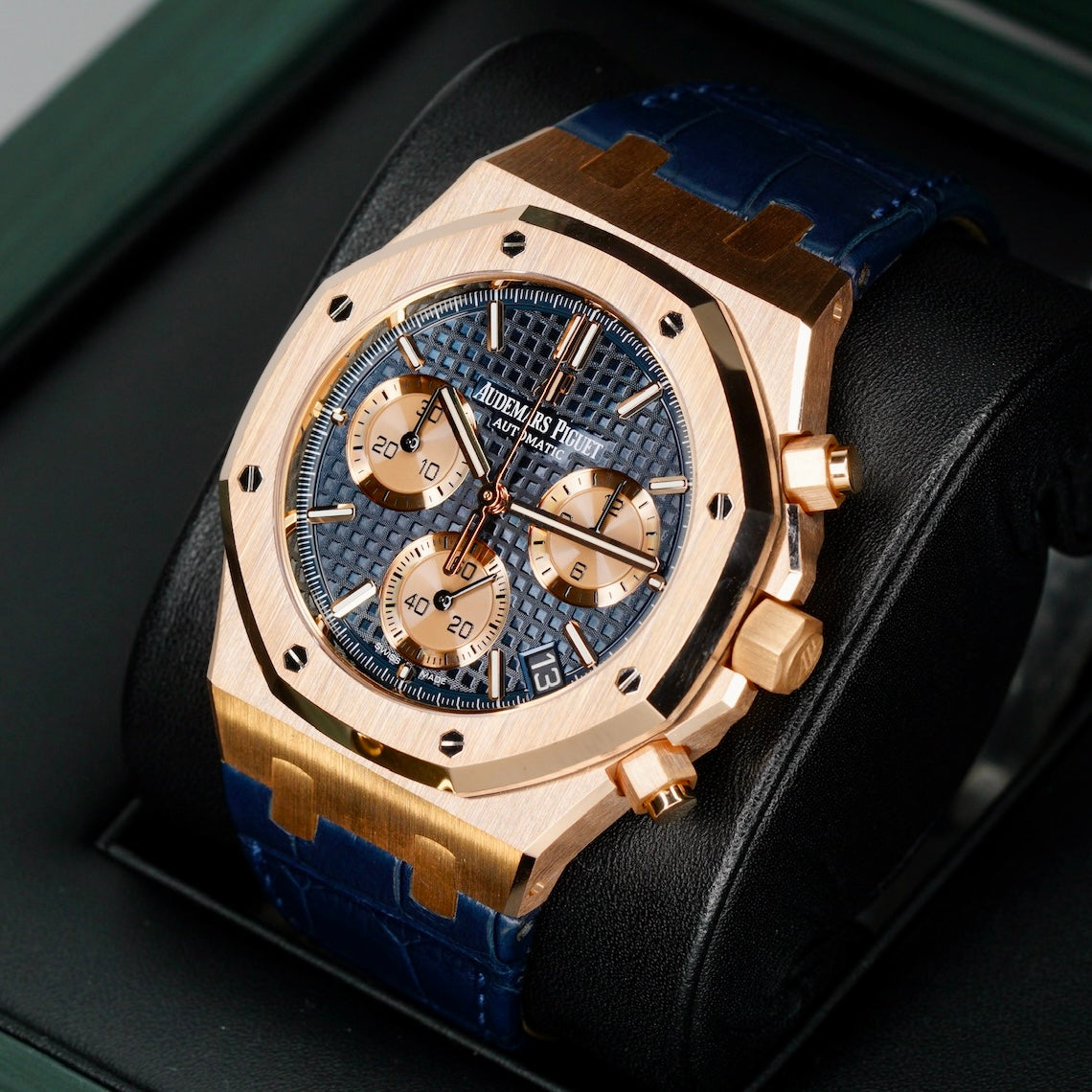 Audemars Piguet Royal Oak 26239OR.OO.D315CR.01 Blue Dial Rose Gold Blue Leather Strap Chronograph 41mm