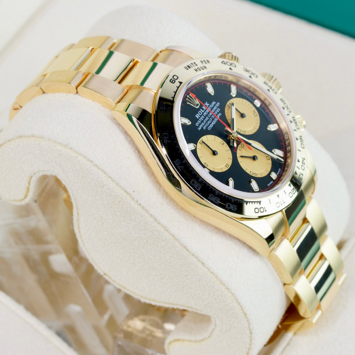 Rolex NEW OLD STOCK Daytona 116508 “PAUL NEWMAN” Black Dial Red Accents Champagne Subdials Yellow Gold 40mm 2023