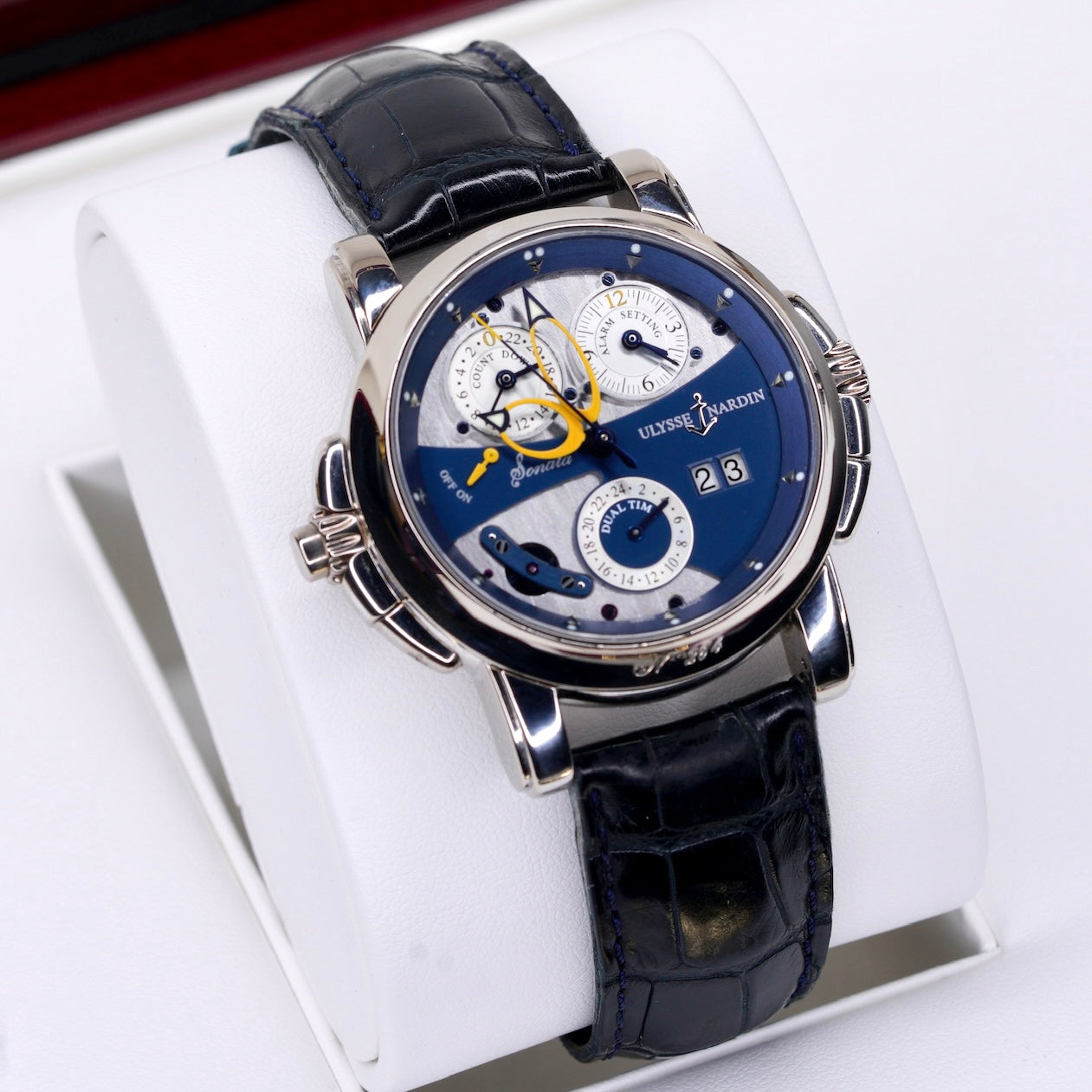 Ulysses Nardin 670-88/213 “SONATA” Dual Time White Gold Leather Strap