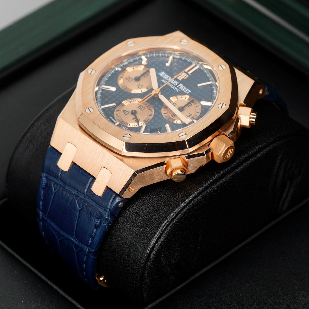 Audemars Piguet Royal Oak 26239OR.OO.D315CR.01 Blue Dial Rose Gold Blue Leather Strap Chronograph 41mm