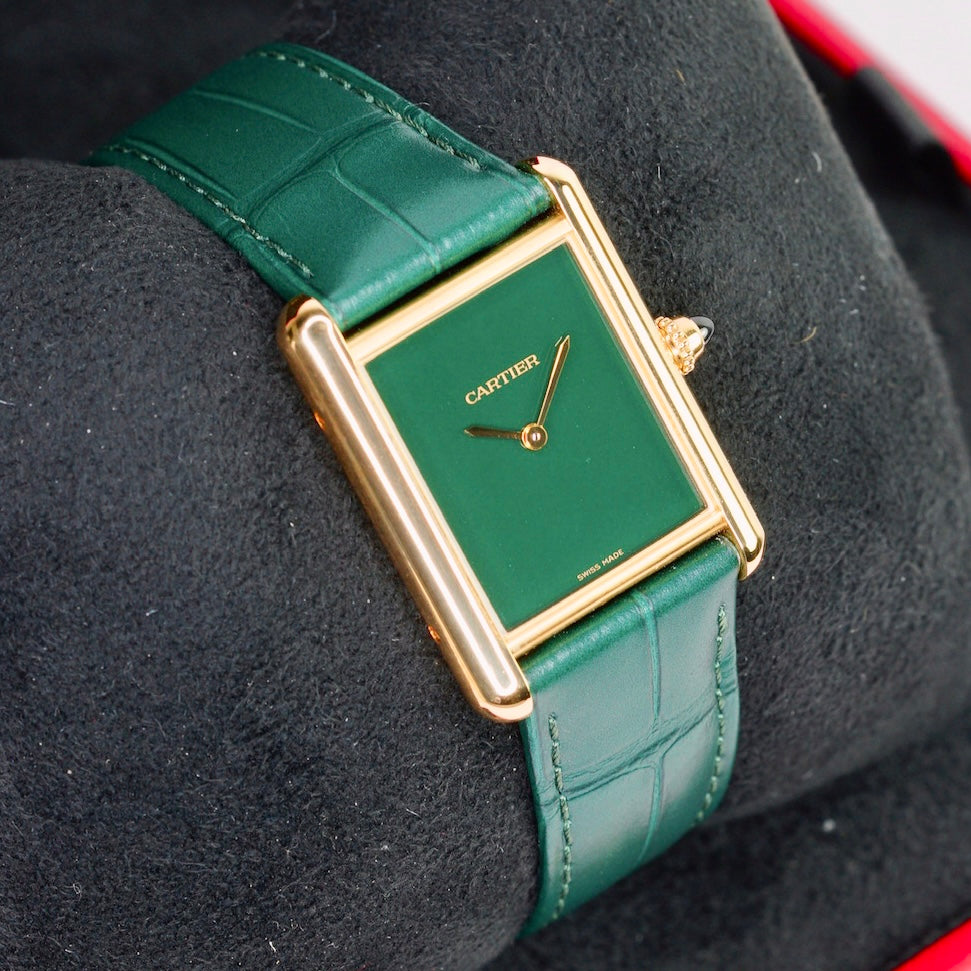 Cartier NEW 2025 Tank Louis Cartier Large WGTA0191 “GREEN” Green Dial Yellow Gold Leather Strap