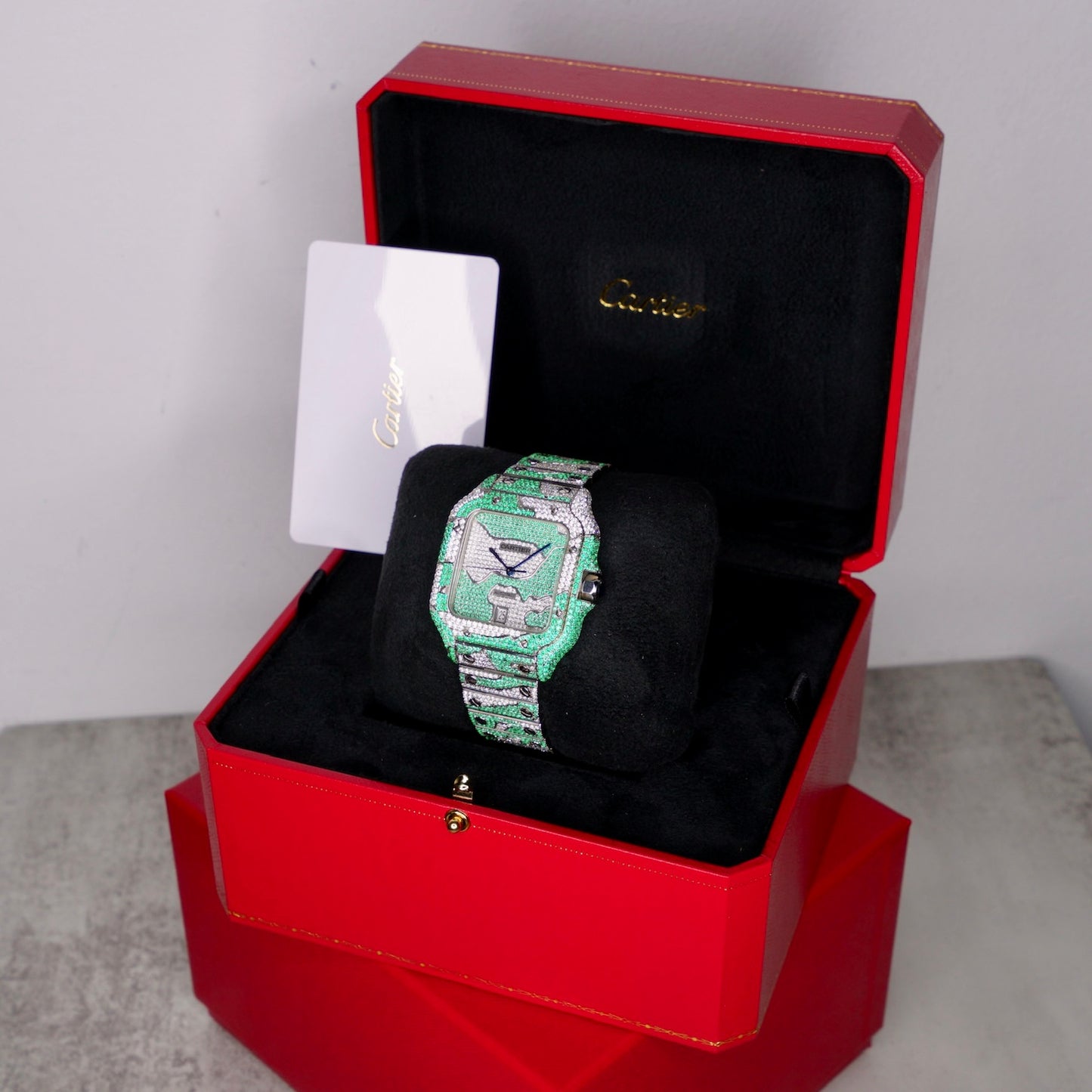 Cartier Santos NEW WSSA0018 “GREEN CAMO” AM Diamond Dial Stainless Steel AM Diamond Finishing