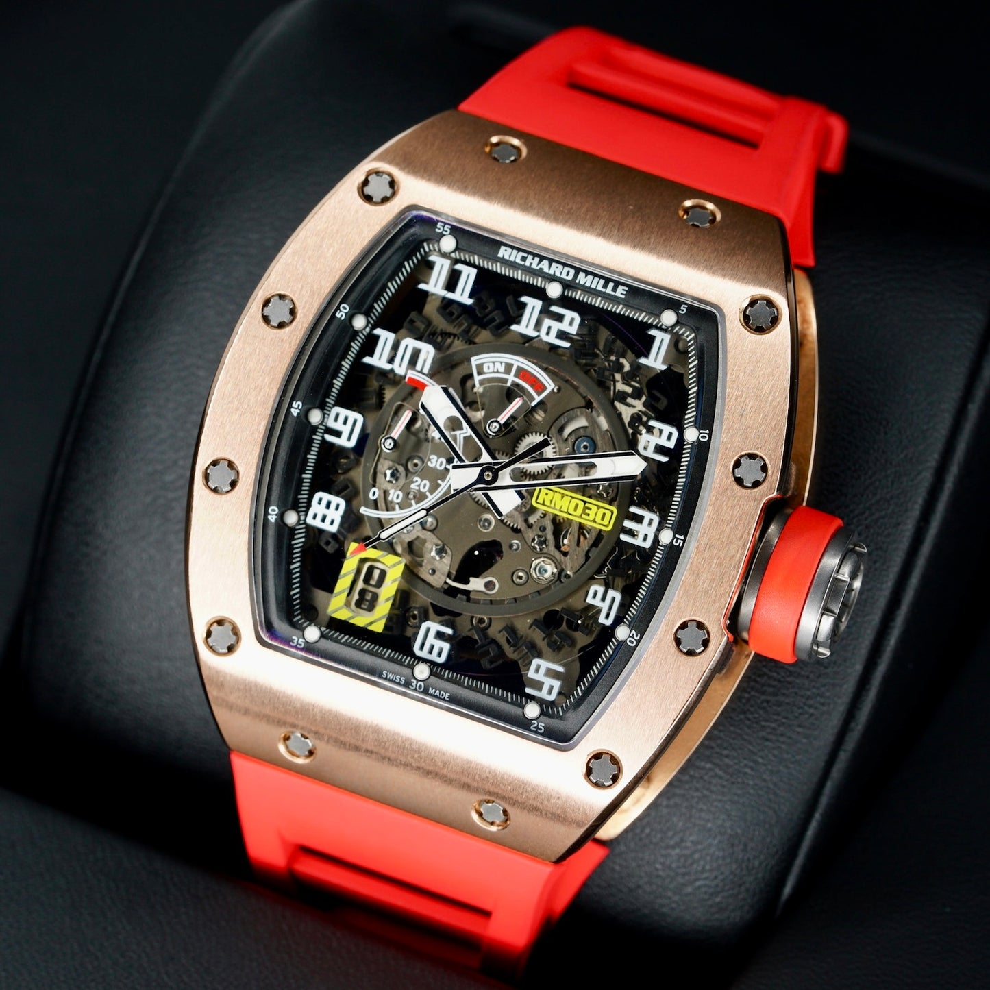 Richard Mille Rm 030 AL RG Skeleton Dial Rose Gold Red Rubber Strap 2015
