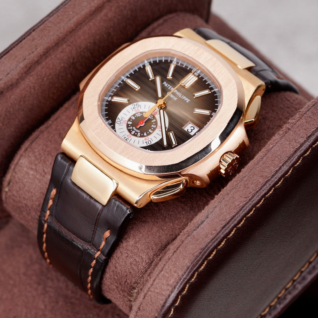 Patek Philippe Nautilus 5980R-001 “BRUN DIAL” Brown Dial Rose Gold Leather Strap 40.5mm 2019