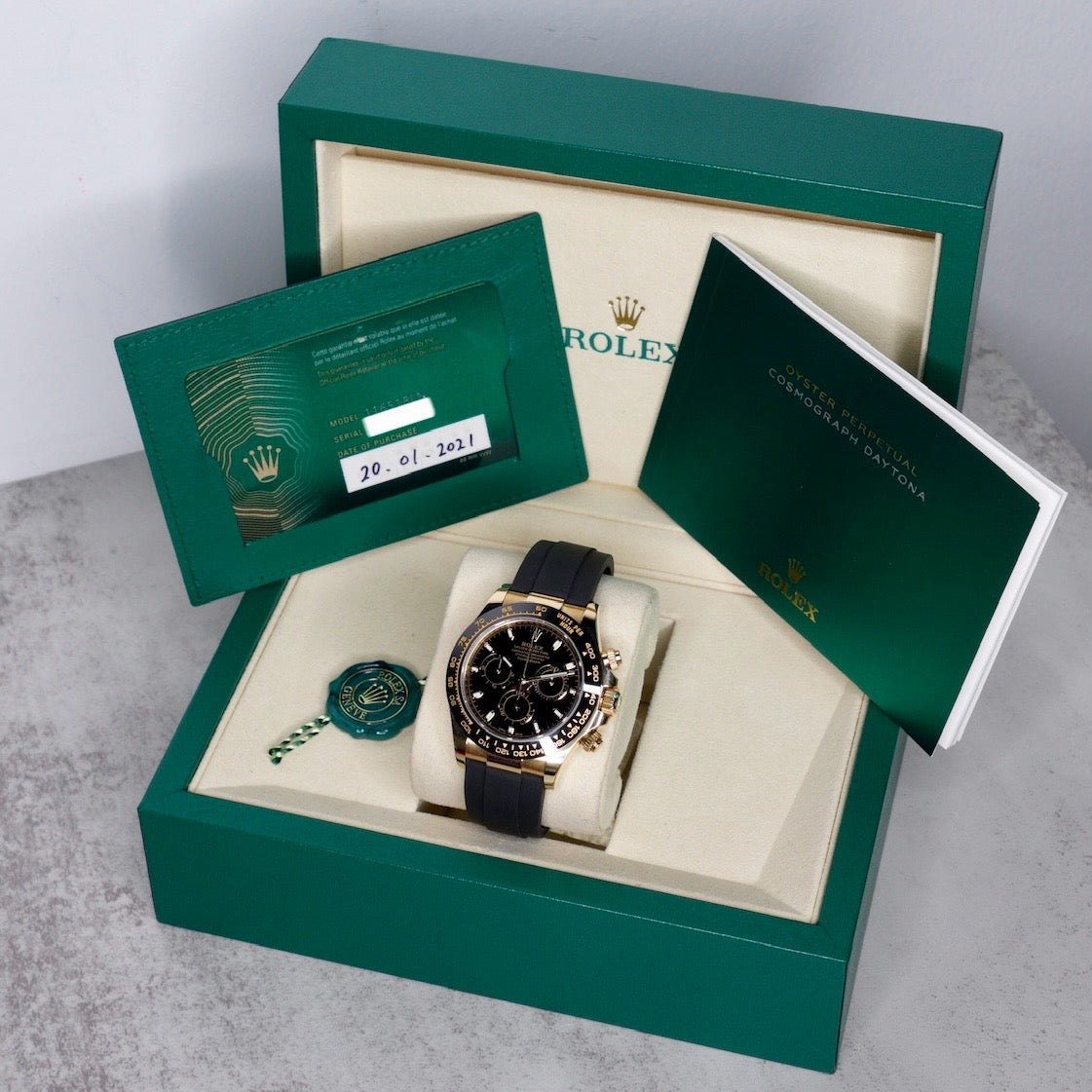 Rolex Daytona 116518LN Black Dial Yellow Gold Oysterflex 40mm 2021