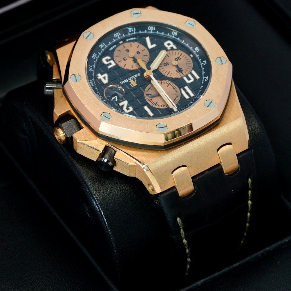 Audemars Piguet Royal Oak Offshore Chronograph 26470OR.OO.A002CR.02 “HALF BRICK” Black Dial Rose Gold Leather Strap 42mm