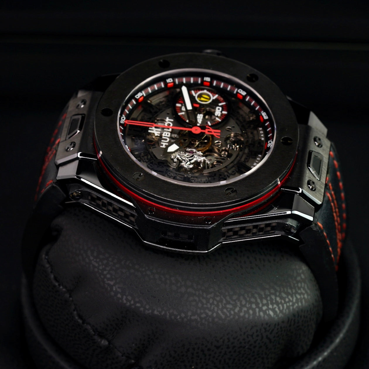 Hublot Big Bang 401.CX.0123.VR “FERRARI” Skeleton Dial Ceramic Leather Strap 45mm