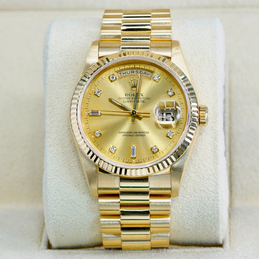 Rolex Day-Date 18238 Champagne Diamond Dial Yellow Gold President 36mm