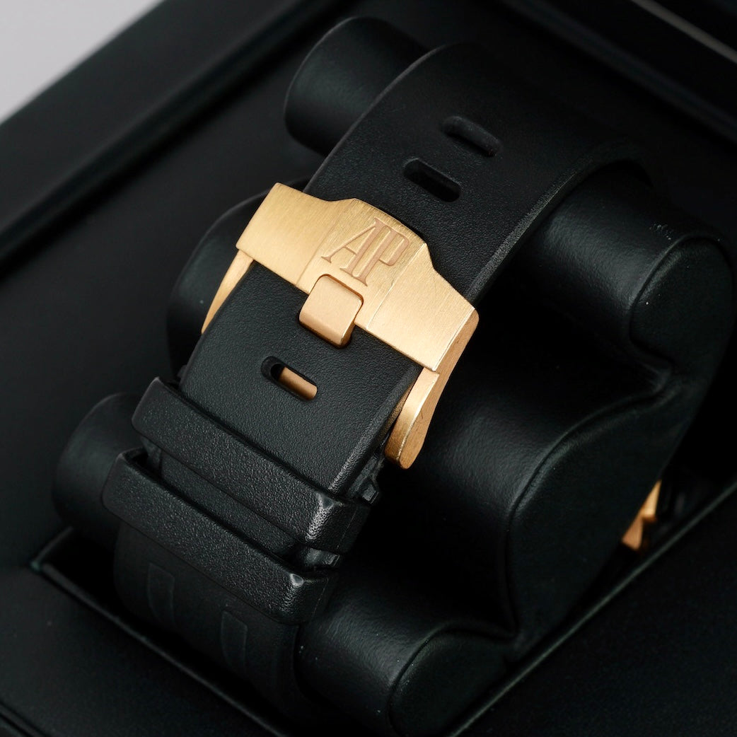 Audemars Piguet Royal Oak Offshore 26401RO.OO.A002CA.02 Black Dial Black Subdials Rose Gold Rubber Strap Chronograph 44mm