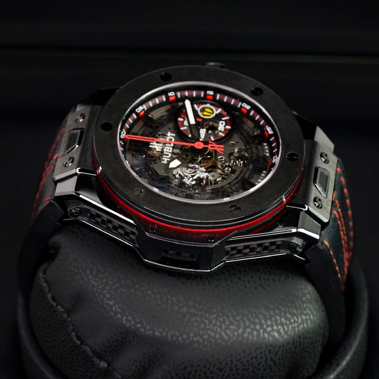 Hublot Big Bang 401.CX.0123.VR “FERRARI” Skeleton Dial Ceramic Leather Strap 45mm