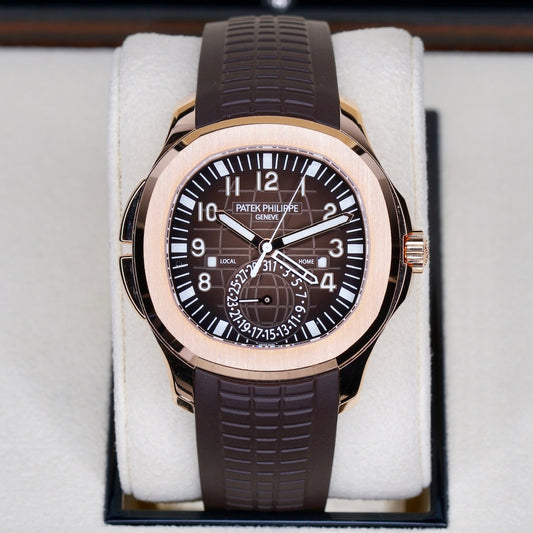 Patek Philippe SLIDER 2025 Aquanaut 5164R-001 “TRAVEL TIME” Brown Dial Rose Gold Tropical Strap