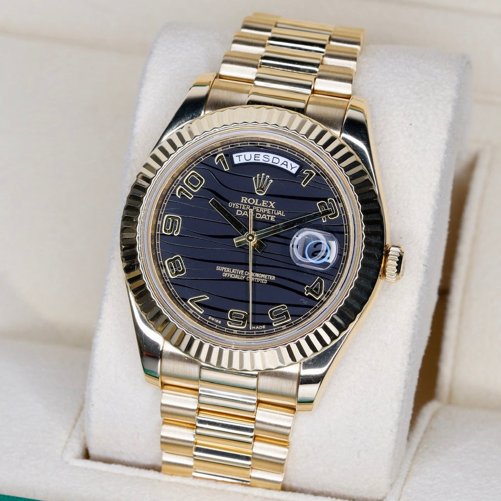 Rolex Day-Date II 218238 “ARABIC WAVE” Black Arabic Wave Dial Yellow Gold 41mm