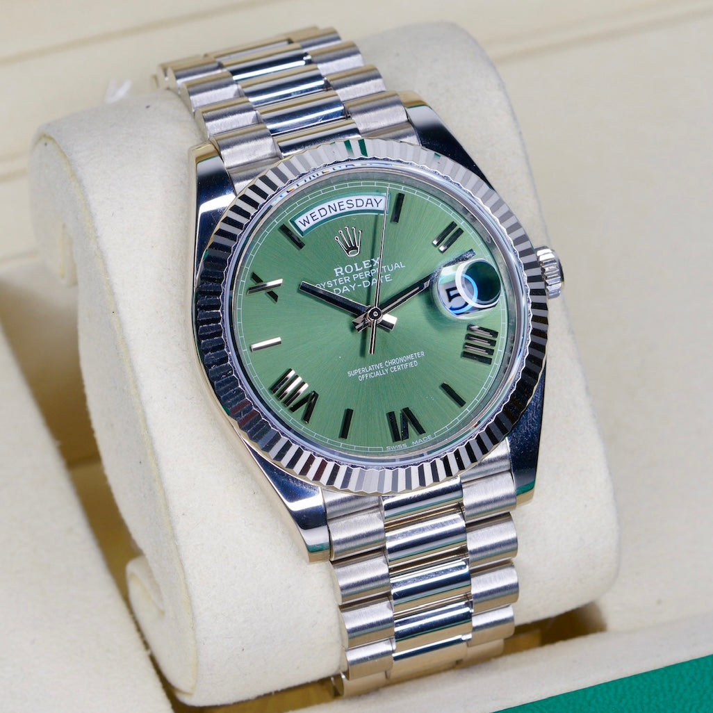 Rolex Day-Date 228239 “OLIVE” Green Olive Roman Dial White Gold President 40mm 2016