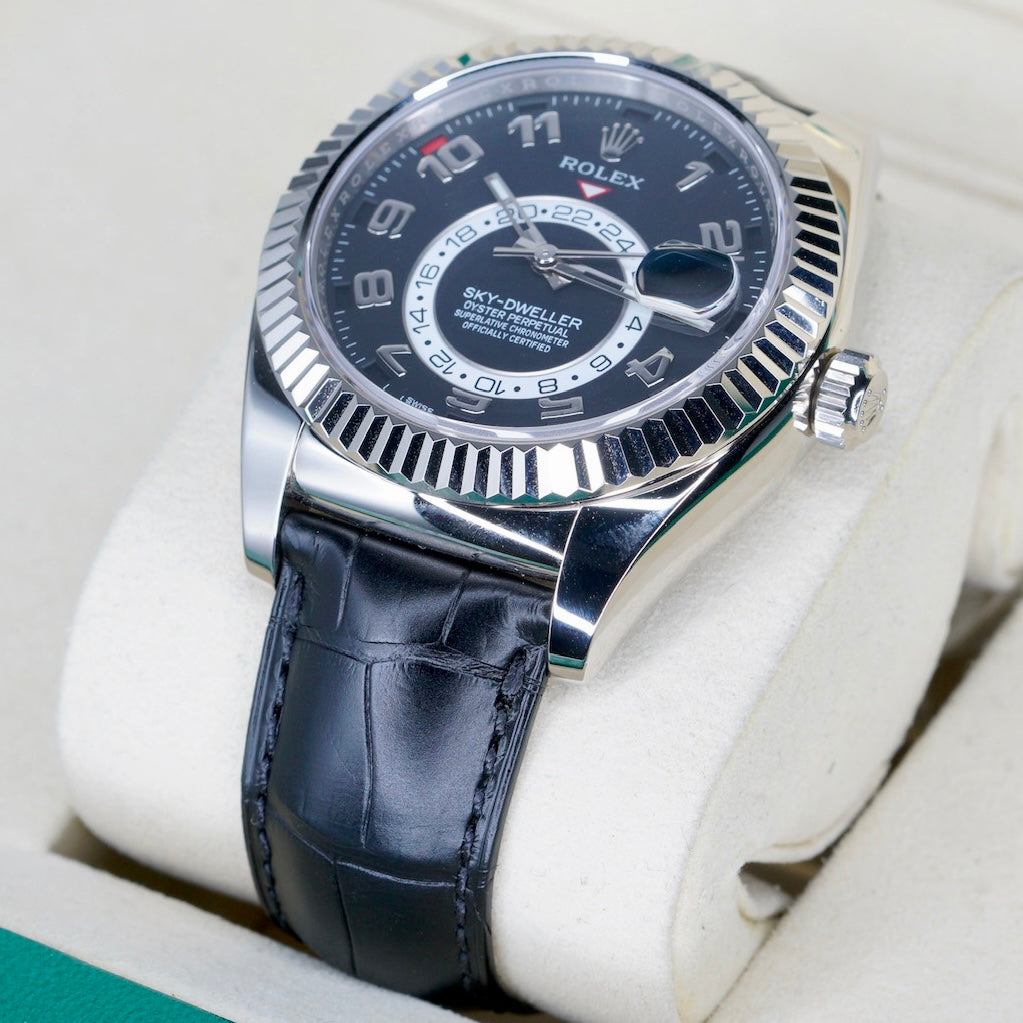 Rolex Sky-Dweller 326139 Black Arabic Dial White Gold Leather Strap 42mm