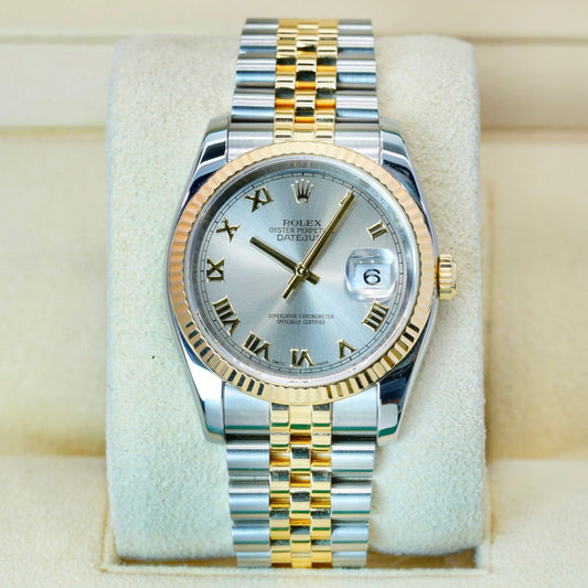 Rolex Datejust 116233 Two-Tone Yellow Gold & Steel Roman Silver Dial 36mm 2012