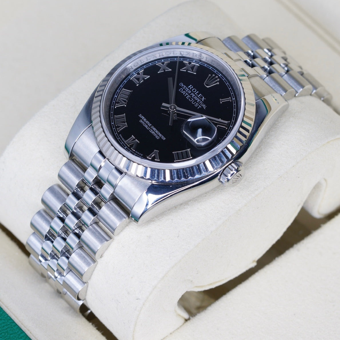 Rolex Datejust 116234 Black Roman Dial Stainless Steel Jubilee 36mm