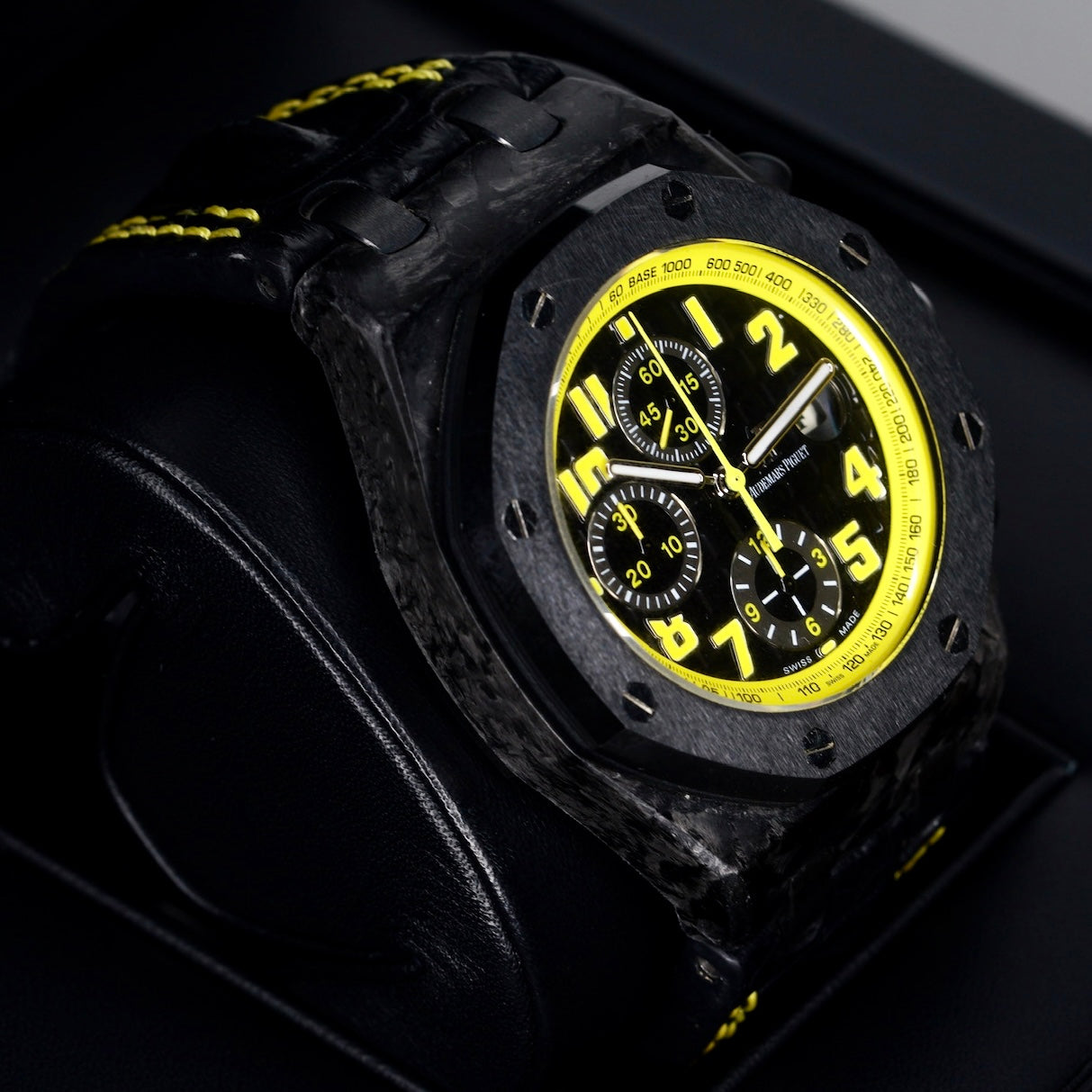 Audemars Piguet Royal Oak Offshore 26176FO.OO.D101CR.02 “BUMBLE BEE” Black Dial Yellow Accents Carbon Case Leather Strap 42mm