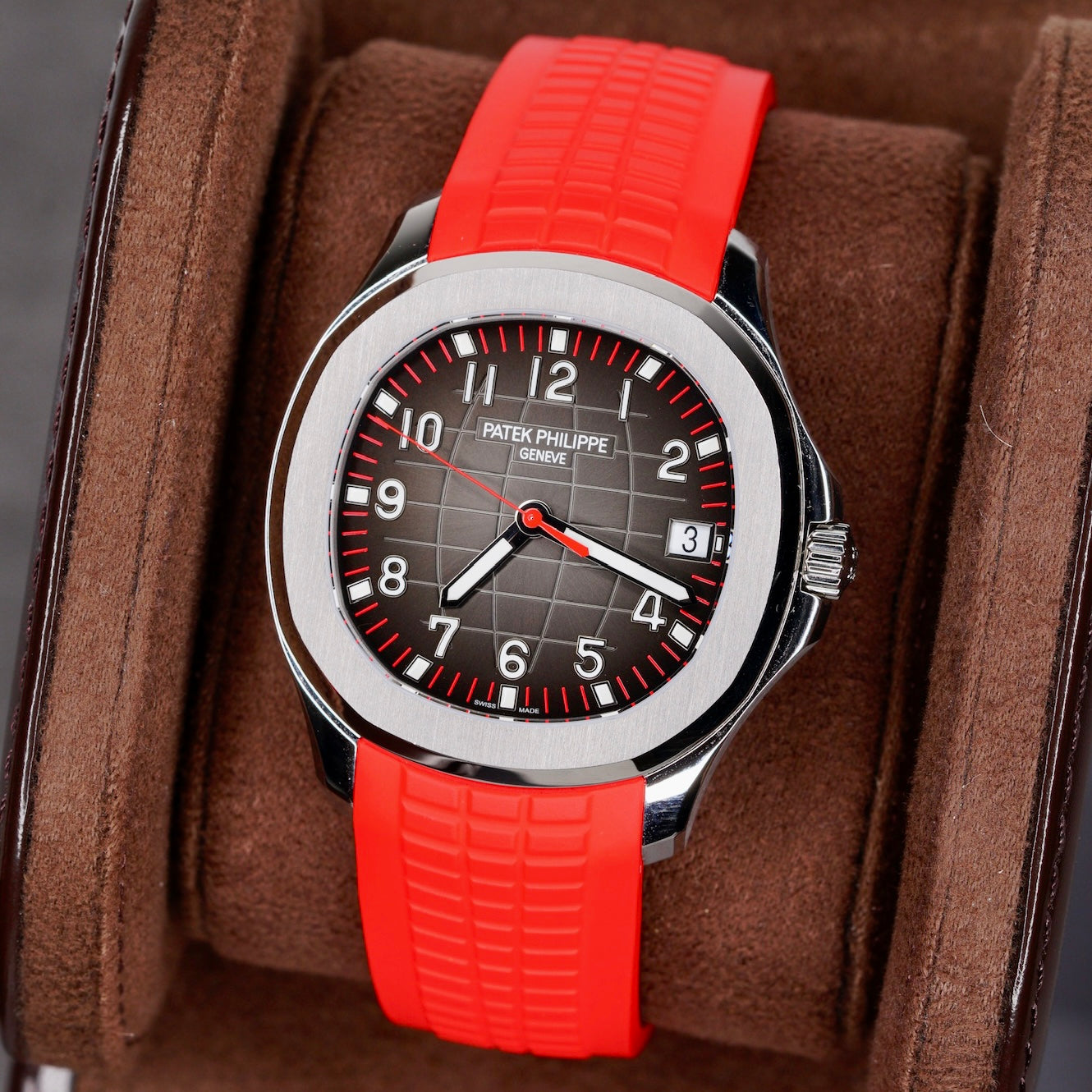 Patek Philippe Aquanaut 5167A-012 “SINGAPORE” Black Dial Red Accents Red Tropical Strap Limited Edition