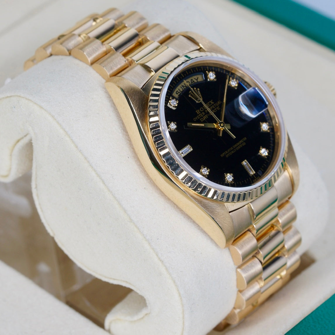 Rolex Day-Date 18038 Black Diamond Dial Yellow Gold 36mm