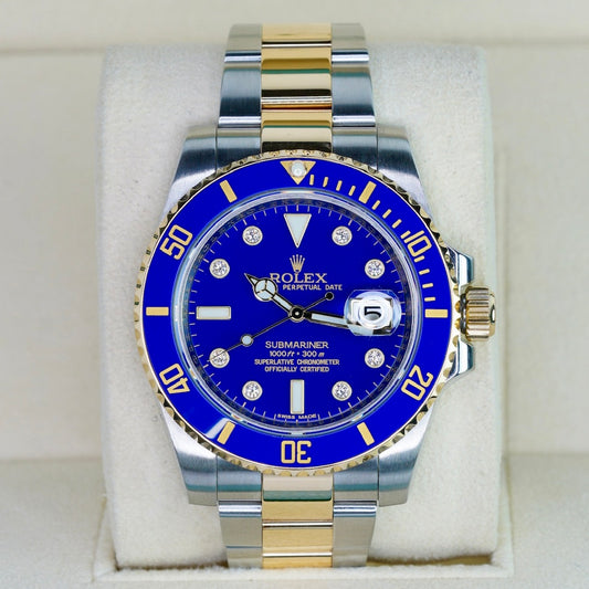Rolex Submariner Date 116613LB “BLUESY” Falt Blue Serti Dial Two-Tone Yellow Gold & Steel 40mm 2011