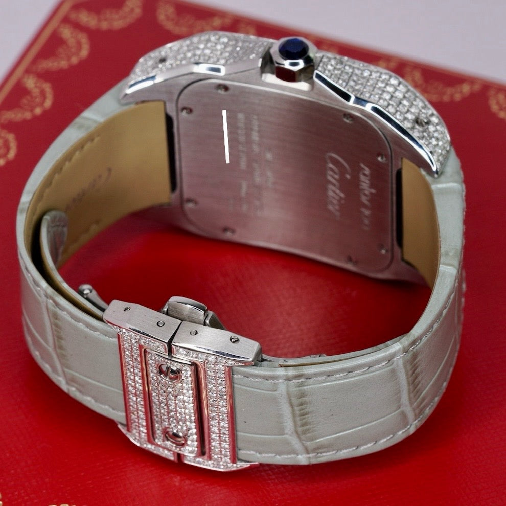 Cartier Santos 100 W20073X8/2656 Large Stainless Steel “ICED OUT” AM Diamond Set