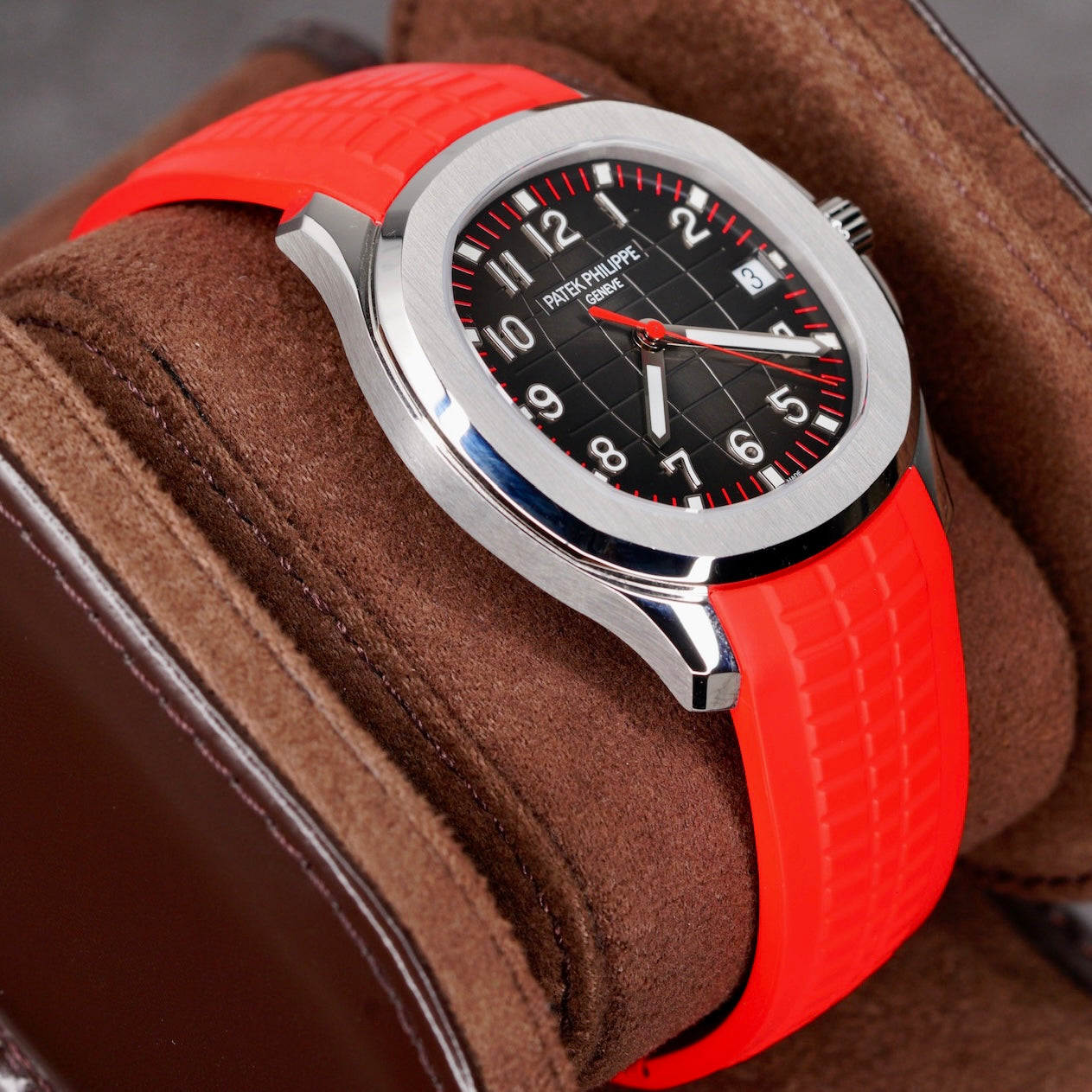 Patek Philippe Aquanaut 5167A-012 “SINGAPORE” Black Dial Red Accents Red Tropical Strap Limited Edition