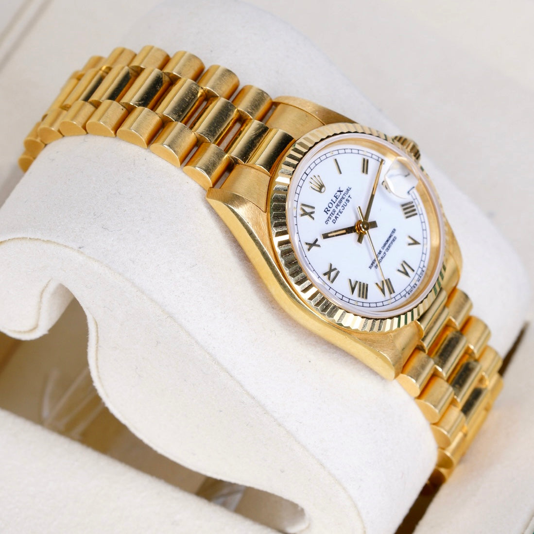 Rolex Datejust 68278 “PRESIDENT” White Roman Roulette Dial Yellow Gold President 31mm
