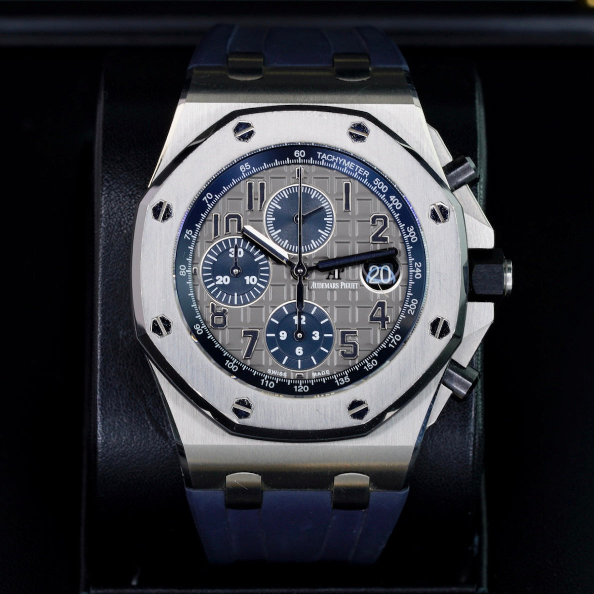 Audemars Piguet Royal Oak Offshore 26474TI.OO.1000TI.01 “QEII CUP”  Grey Dial Blue Accents Titanium Chronograph 42mm