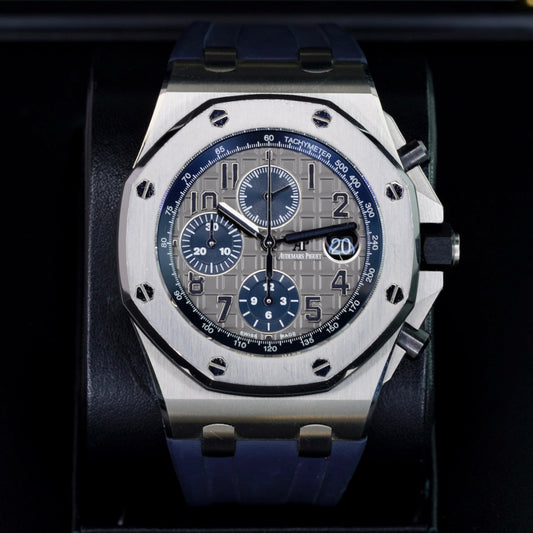 Audemars Piguet Royal Oak Offshore 26474TI.OO.1000TI.01 “QEII CUP”  Grey Dial Blue Accents Titanium Chronograph 42mm