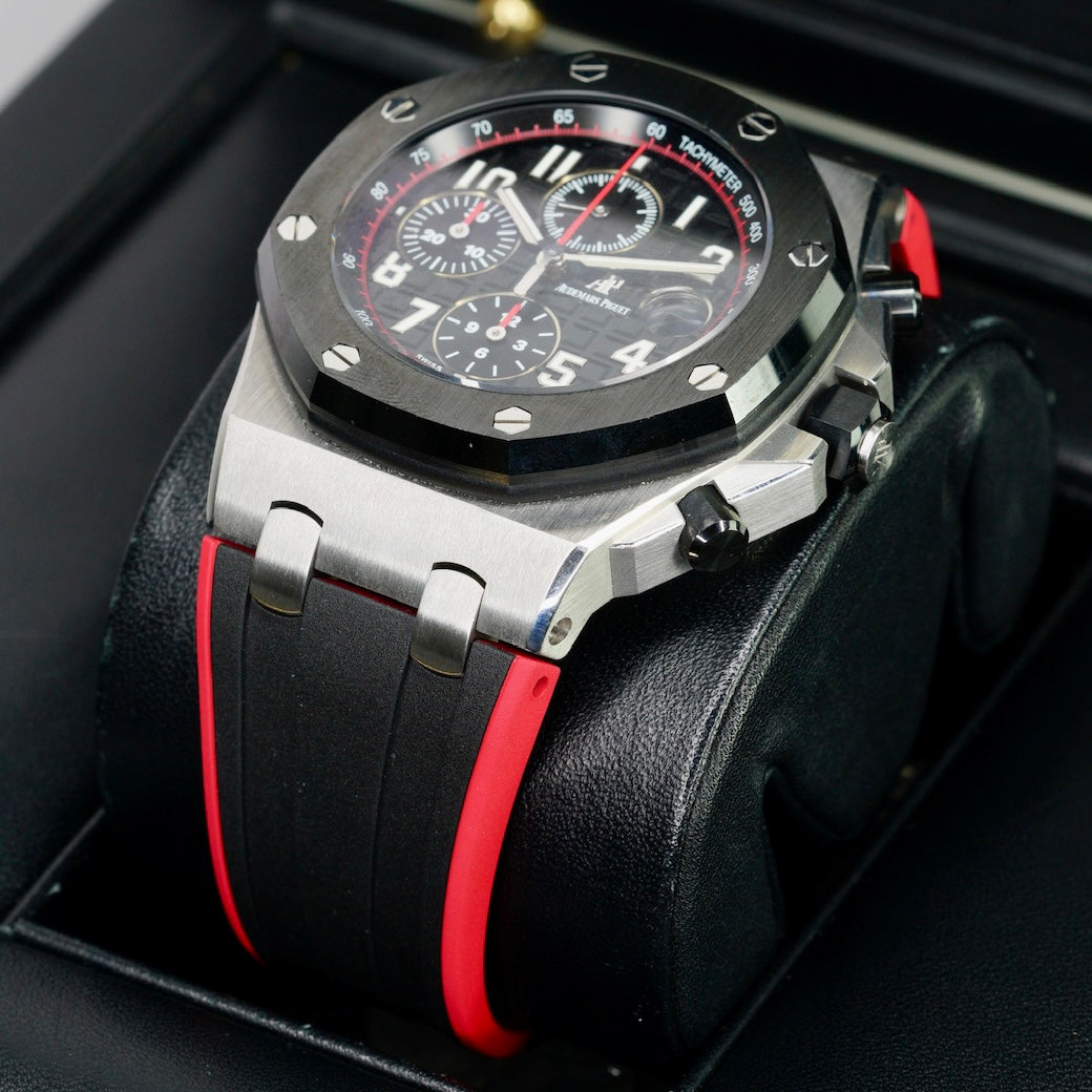 Audemars Piguet Royal Oak Offshore 26470SO.OO.A002CA.01 “VAMPIRE DARK KNIGHT” Black Dial Red Accents Ceramic Bezel Stainless Steel Chronograph 42mm