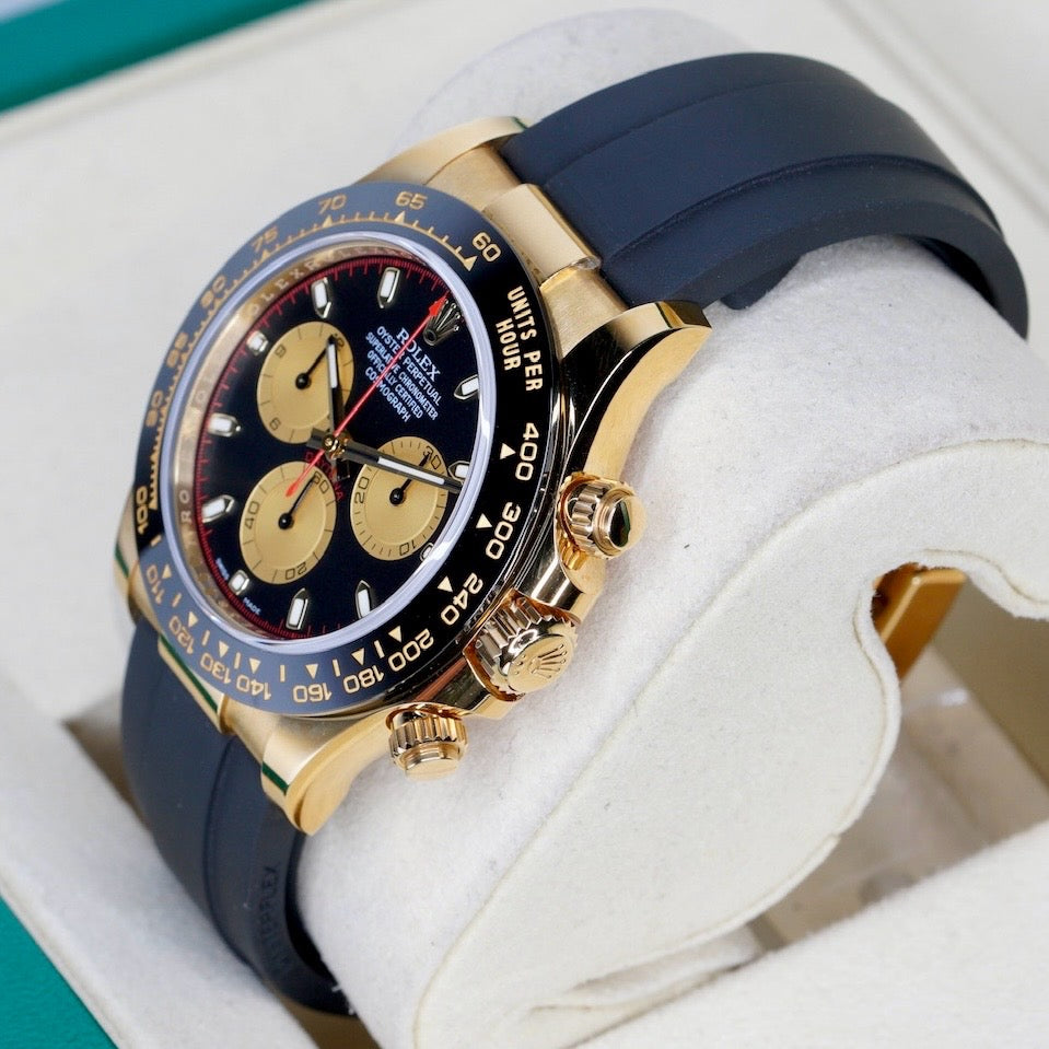 Rolex Daytona 116518LN “PAUL NEWMAN” Black Dial Yellow Sub Dials Yellow Gold Oysterflex 40mm 2018