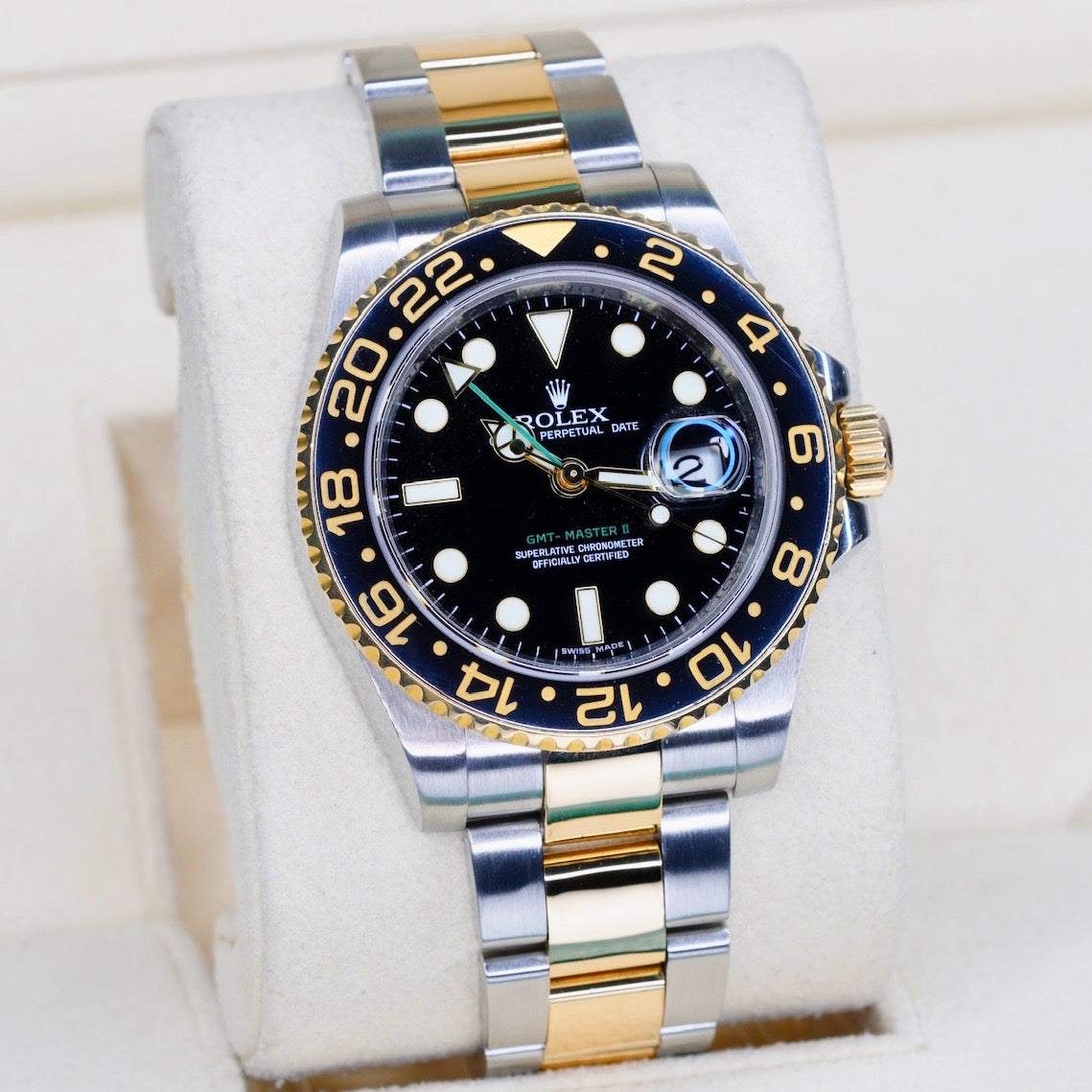 Rolex GMT-Master II 116713LN Black Dial Green Arrow Two-Tone Yellow Gold & Steel 40mm
