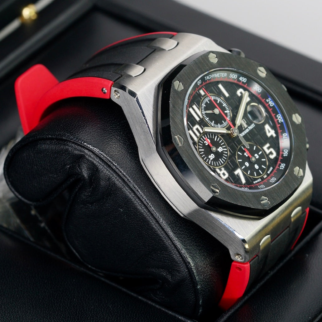 Audemars Piguet Royal Oak Offshore 26470SO.OO.A002CA.01 “VAMPIRE DARK KNIGHT” Black Dial Red Accents Ceramic Bezel Stainless Steel Chronograph 42mm