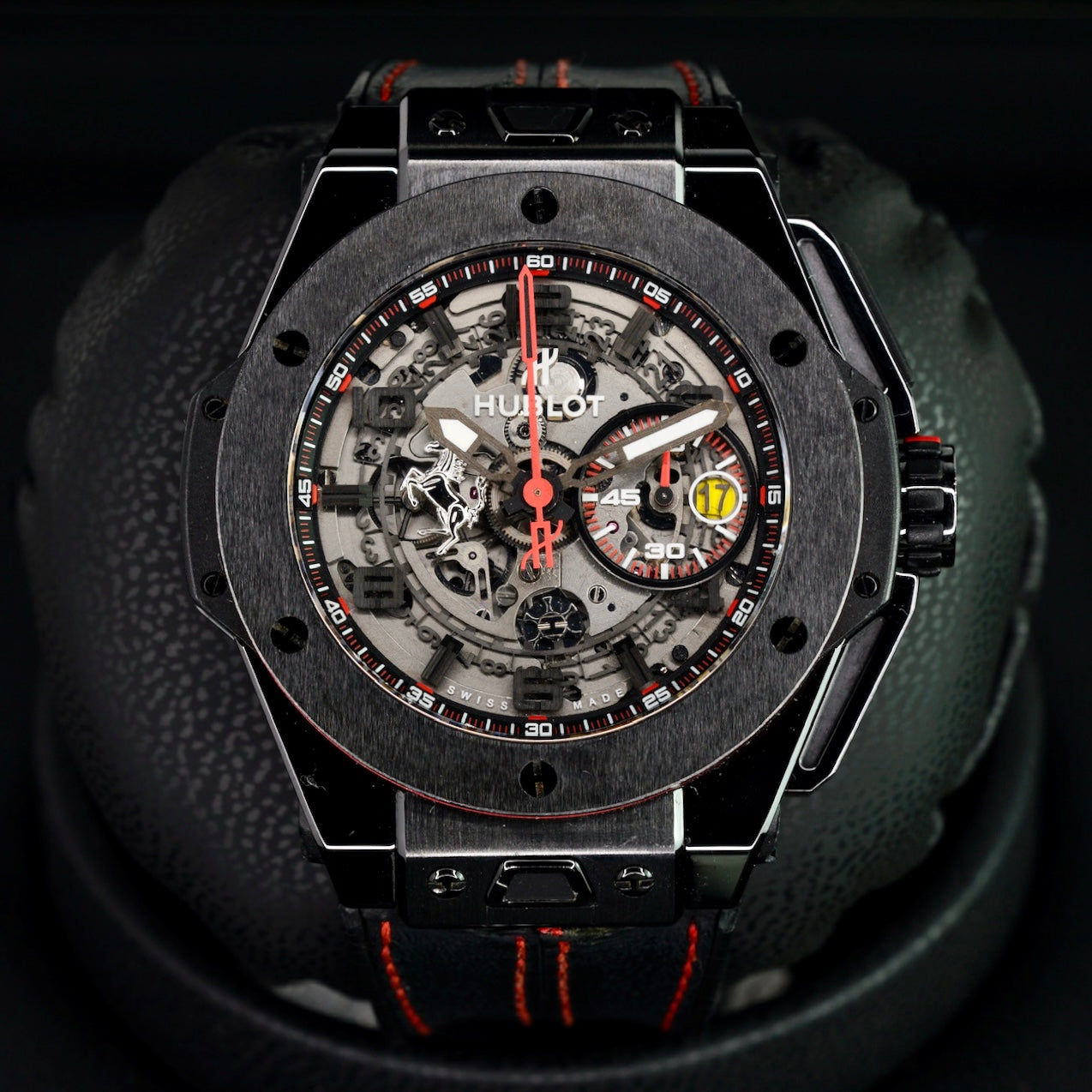 Hublot Big Bang 401.CX.0123.VR “FERRARI” Skeleton Dial Ceramic Leather Strap 45mm