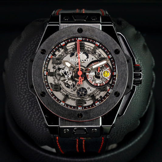 Hublot Big Bang 401.CX.0123.VR “FERRARI” Skeleton Dial Ceramic Leather Strap 45mm