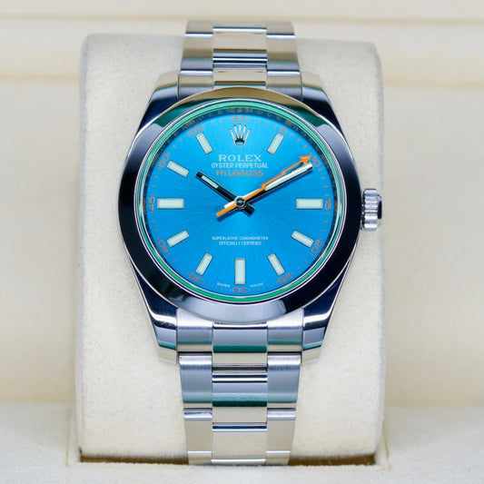 Rolex Milgauss 116400GV Blue Dial Green Crystal Stainless Steel 40mm 2017