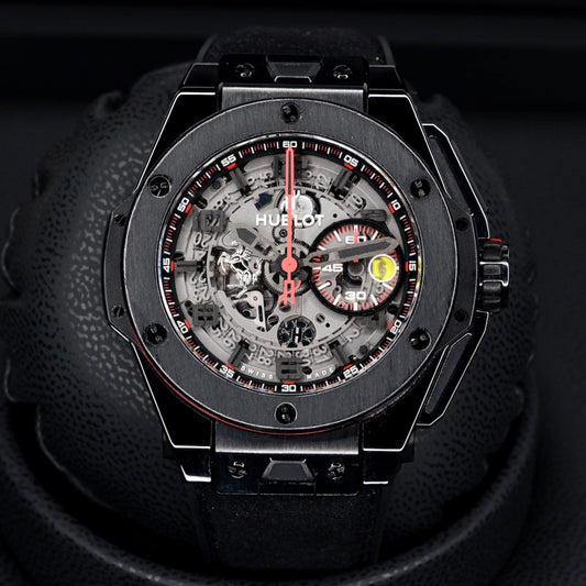 Hublot Big Bang 401.CX.0123.VR “FERRARI” Skeleton Dial Ceramic Leather Strap 45mm