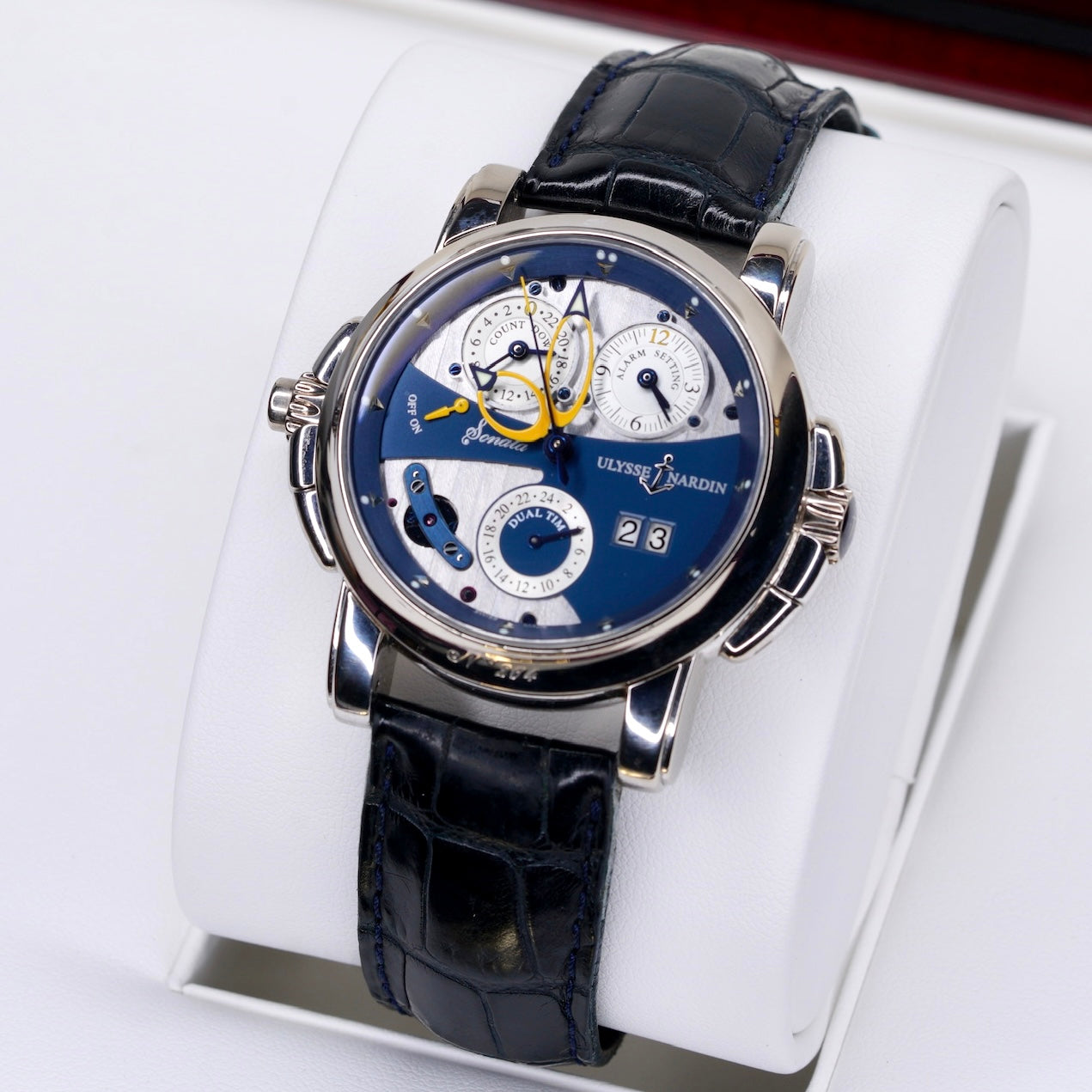 Ulysses Nardin 670-88/213 “SONATA” Dual Time White Gold Leather Strap