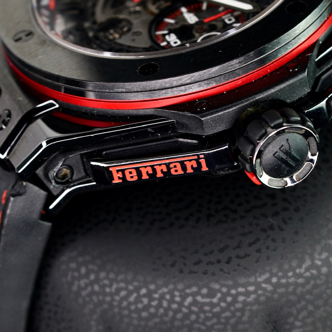 Hublot Big Bang 401.CX.0123.VR “FERRARI” Skeleton Dial Ceramic Leather Strap 45mm