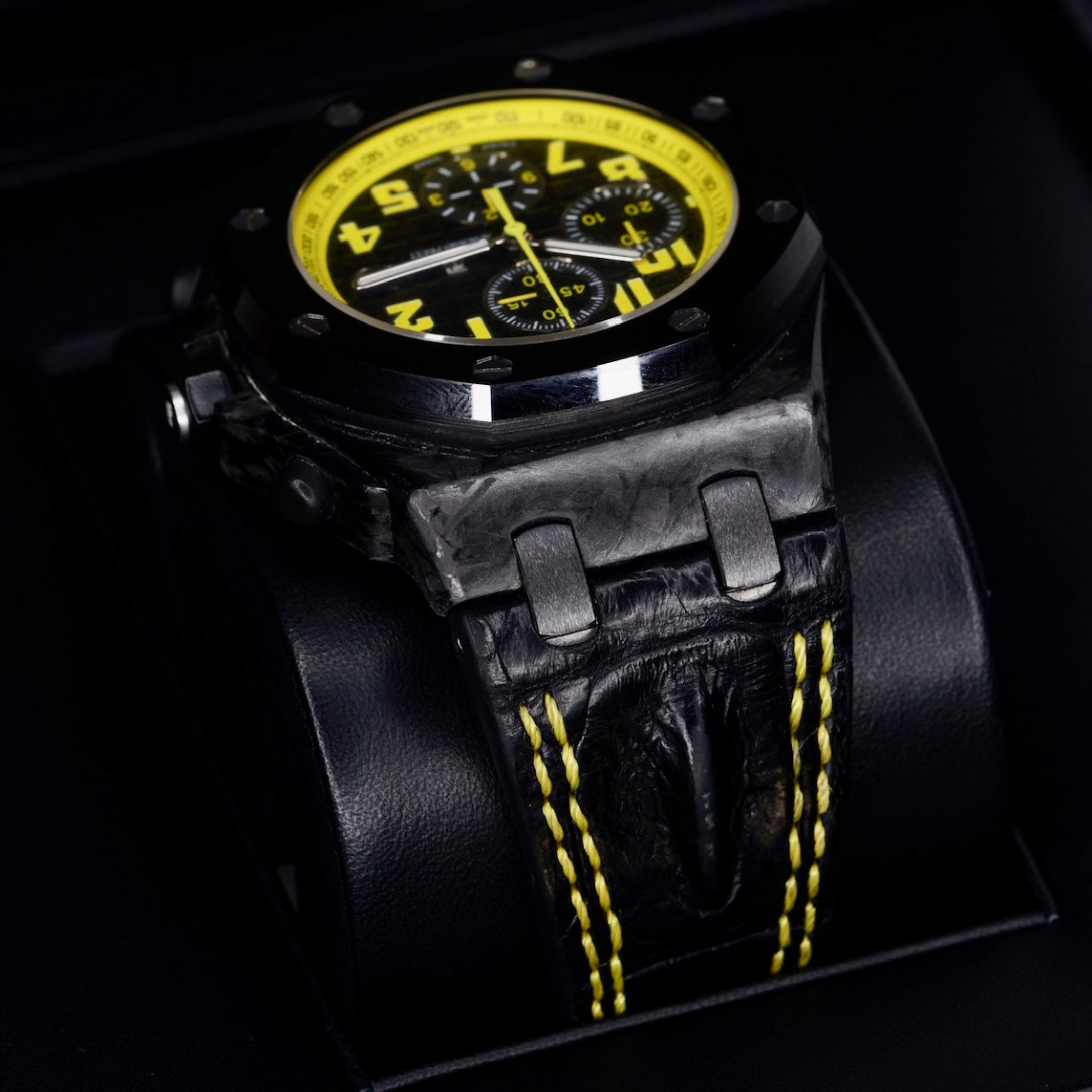 Audemars Piguet Royal Oak Offshore 26176FO.OO.D101CR.02 “BUMBLE BEE” Black Dial Yellow Accents Carbon Case Leather Strap 42mm