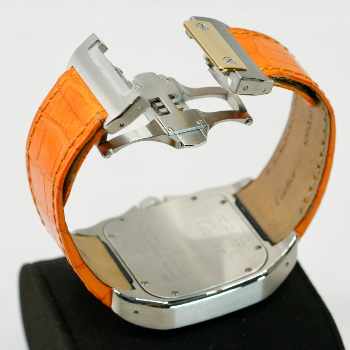 Cartier Santos 100 Xl 2656 Two-Tone Yellow Gold & Steel Orange Leather Strap