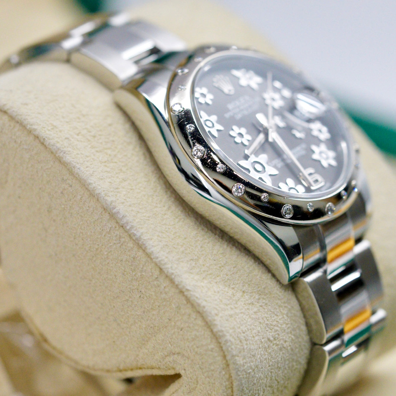 Rolex Datejust 178344 Floral Rhodium Dial White Gold Diamond Bezel Stainless Steel Case 31mm