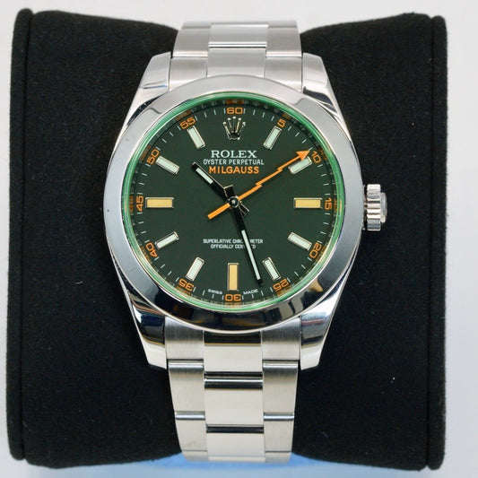 Rolex Milgauss 116400GV Black Dial Green Crystal Stainless Steel 40mm
