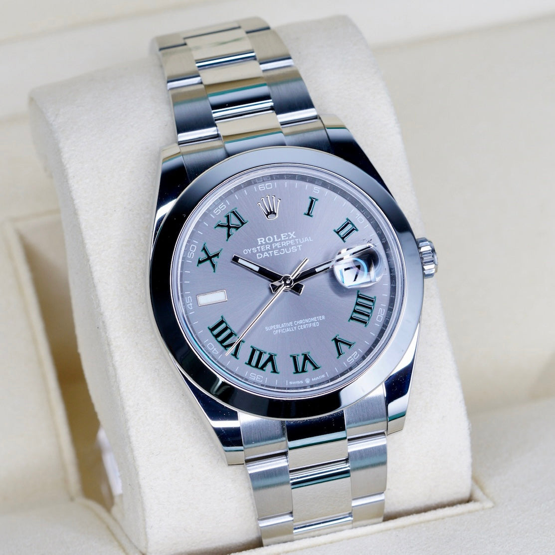 Rolex Datejust 126300 “WIMBLEDON” Grey Green Roman Dial Stainless Steel Smooth Bezel Oyster 41mm 2024