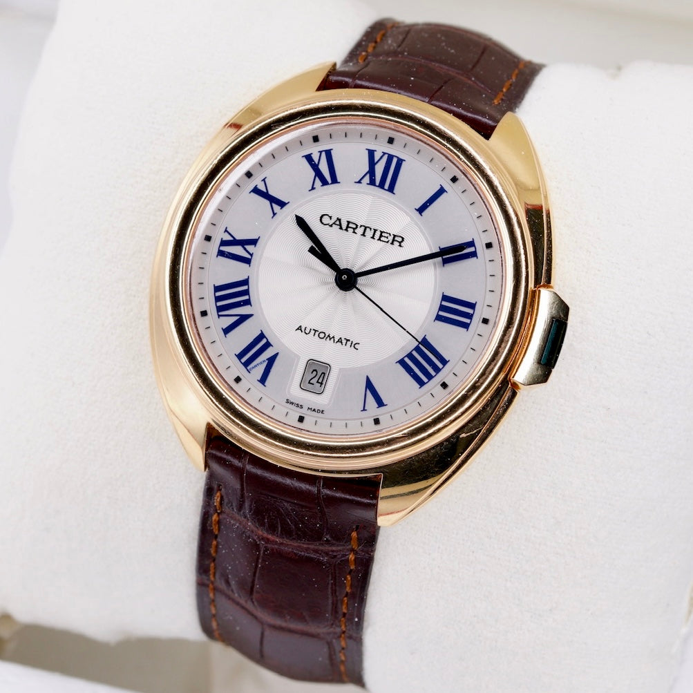 Cartier De Cartier Cle WGCL0004 White Dial Rose Gold Leather Strap