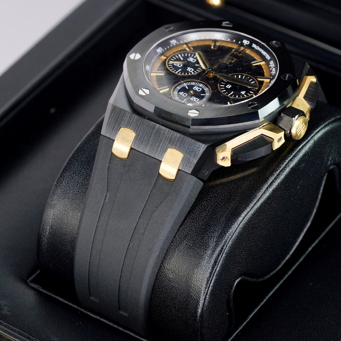 Audemars Piguet Royal Oak Offshore 26420CE.OO.A127CR.01 Ceramic Black Dial Yellow Accents Rubber Strap